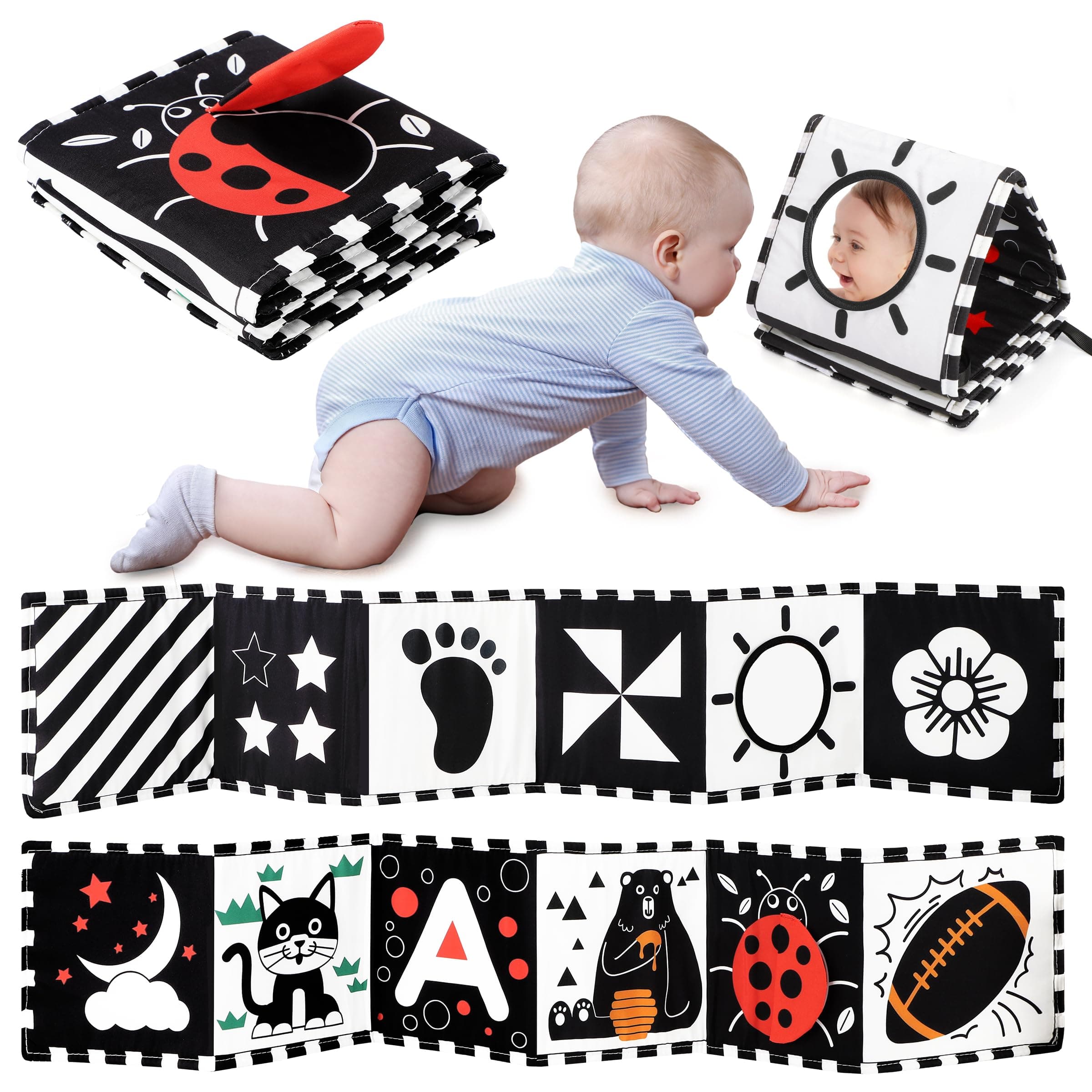 📚 URMYWO Kontrastbuch Baby, Schwarz Weiß Doppelseitig Baby Stoffbuch 🎁