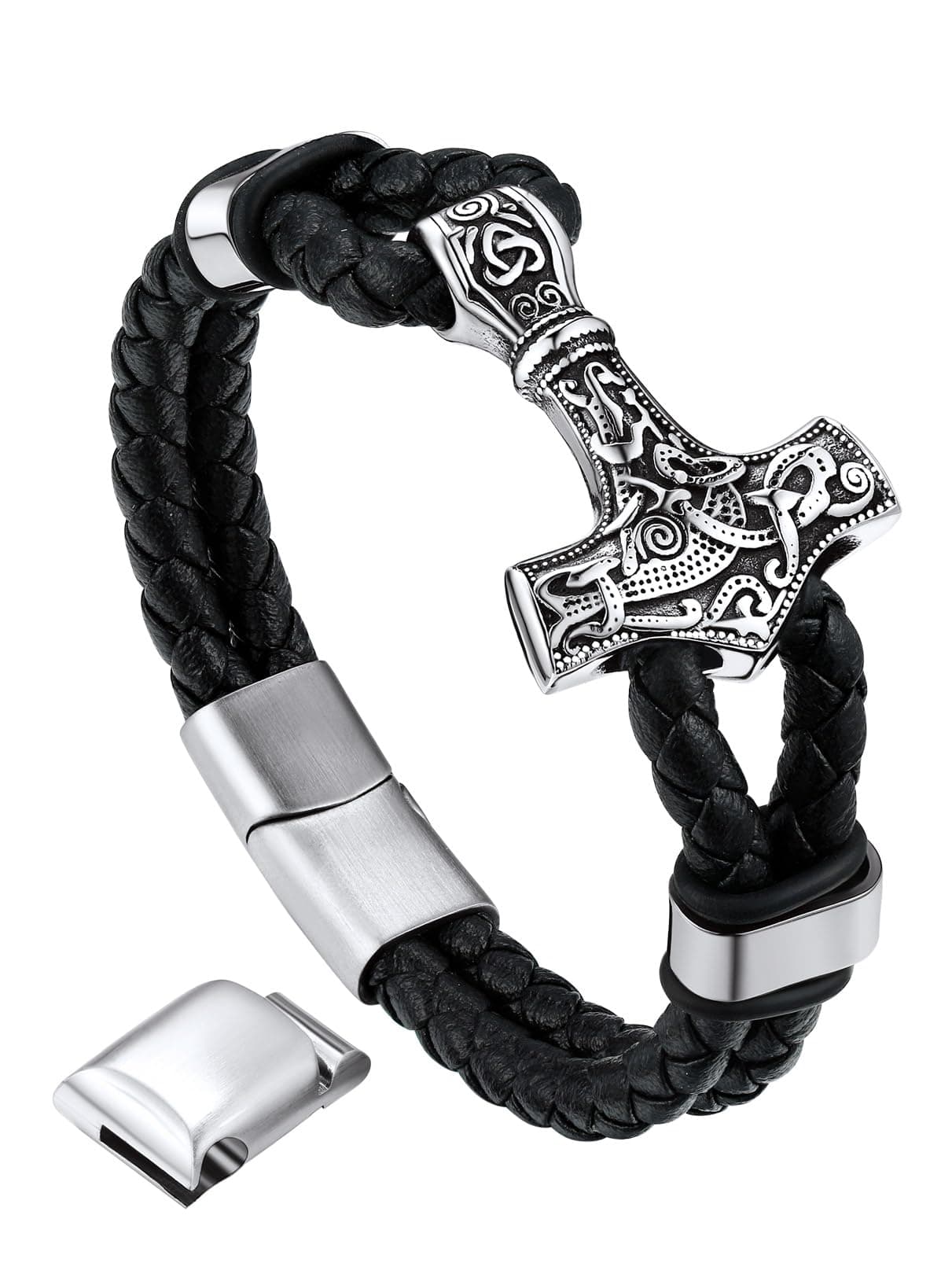 Bandmax Lederarmband Herren Thors Hammer/Totenkopf/Freimaurerei 23.0 cm