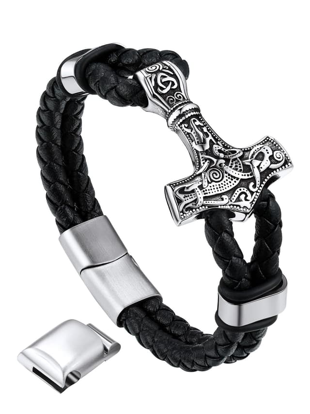 Bandmax Lederarmband Herren Thors Hammer/Totenkopf/Freimaurerei 23.0 cm