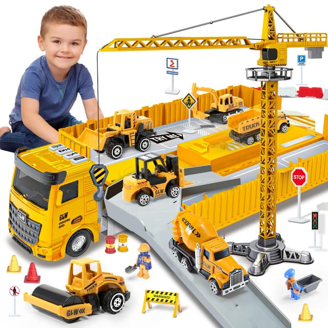 👷‍♂️ Baustellenfahrzeuge Spielzeug für 3-7 Jahre alte Jungen - 50 Stück Baufahrzeug Set 🚜