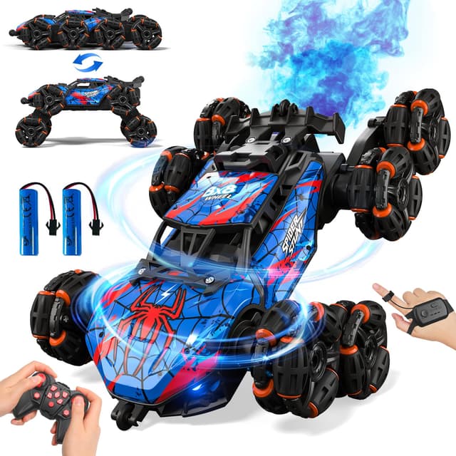 🚗🎁 Sunrad Ferngesteuertes Auto ab 6-12 Jahre, RC Drift Auto mit 360° drehbar, LED Leuchten, Musik und Spray