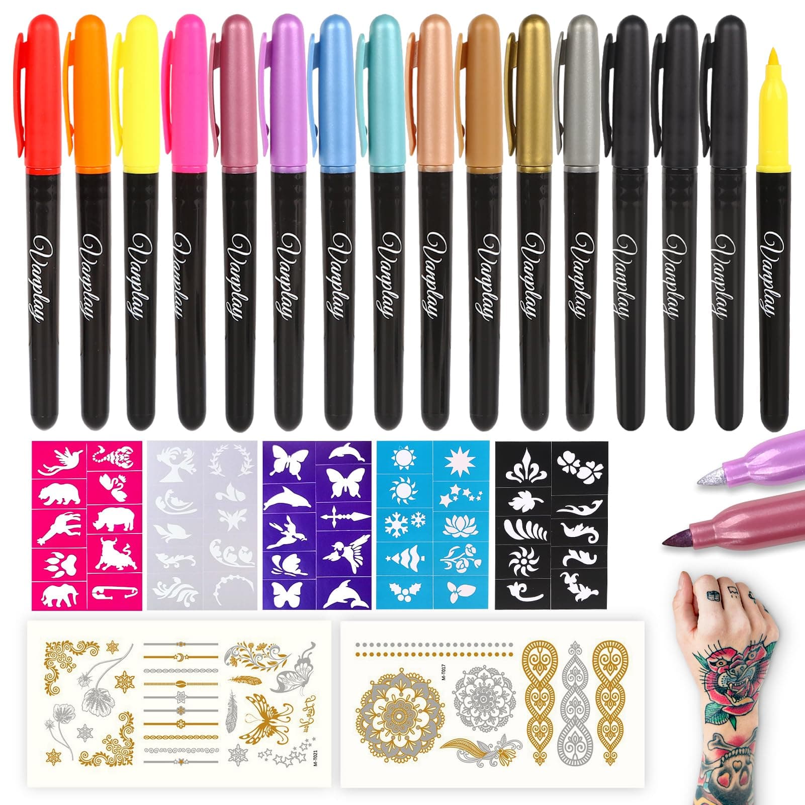 🎨 Vanplay Tattoo Stift Pen Kinder Kinderschminke Glitzer Tattoo Set Markierungen 9 10 11 12 Jahre altes Mädchen Jungen Geschenk Ideen Geburtstagsgeschenk Big
