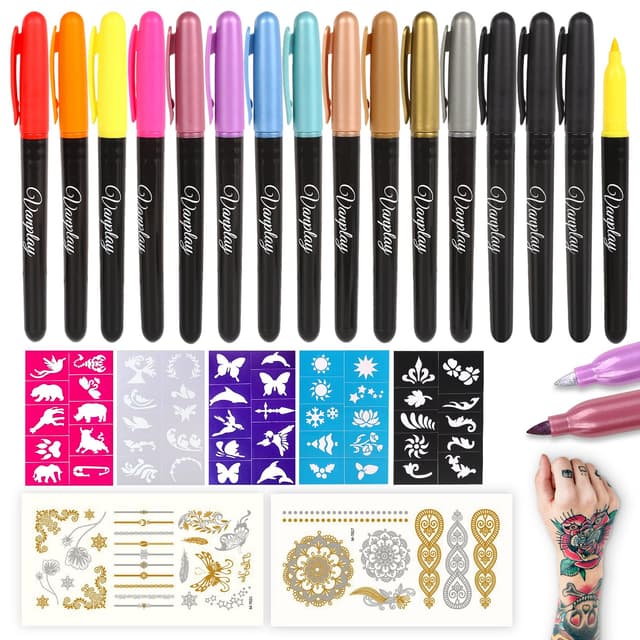 🎨 Vanplay Tattoo Stift Pen Kinder Kinderschminke Glitzer Tattoo Set Markierungen 9 10 11 12 Jahre altes Mädchen Jungen Geschenk Ideen Geburtstagsgeschenk Big