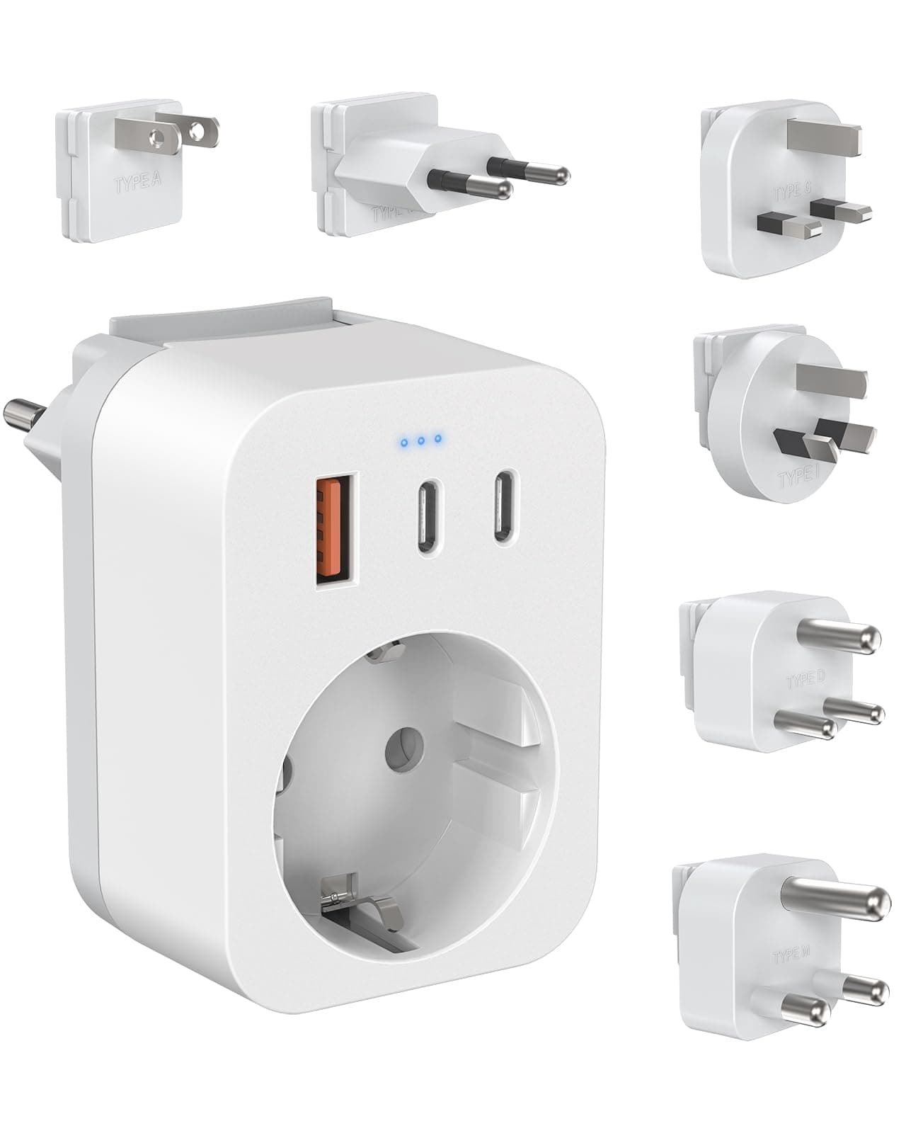 🌍 Reiseadapter Weltweites Set mit USB C (PD 20W) - 6 Abnehmbare Reisestecker 🌎