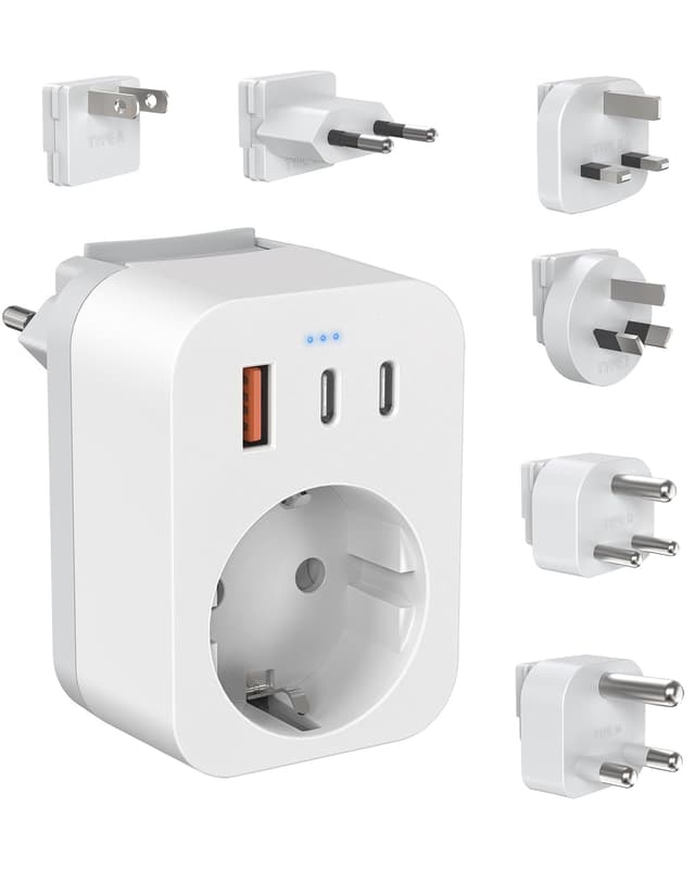 🌍 Reiseadapter Weltweites Set mit USB C (PD 20W) - 6 Abnehmbare Reisestecker 🌎