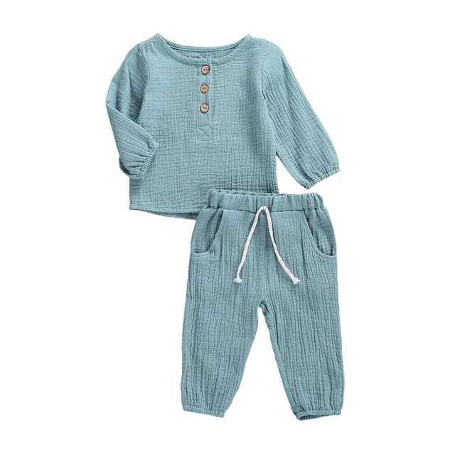 Geagodelia Babykleidung Set Baby Jungen Mädchen T-Shirt Top + Hose Neugeborene Weiche Einfarbige Babyset Türkis - Langarm 🌟