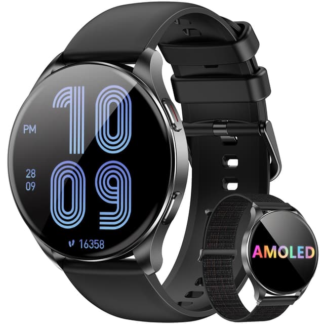 Blackview Smartwatch Herren Damen, 1,43'' AMOLED-Bildschirm, Virtuelle Always-On-Uhr, Fitnessuhr mit Telefonfunktion, Sportuhr W40-Schwarz