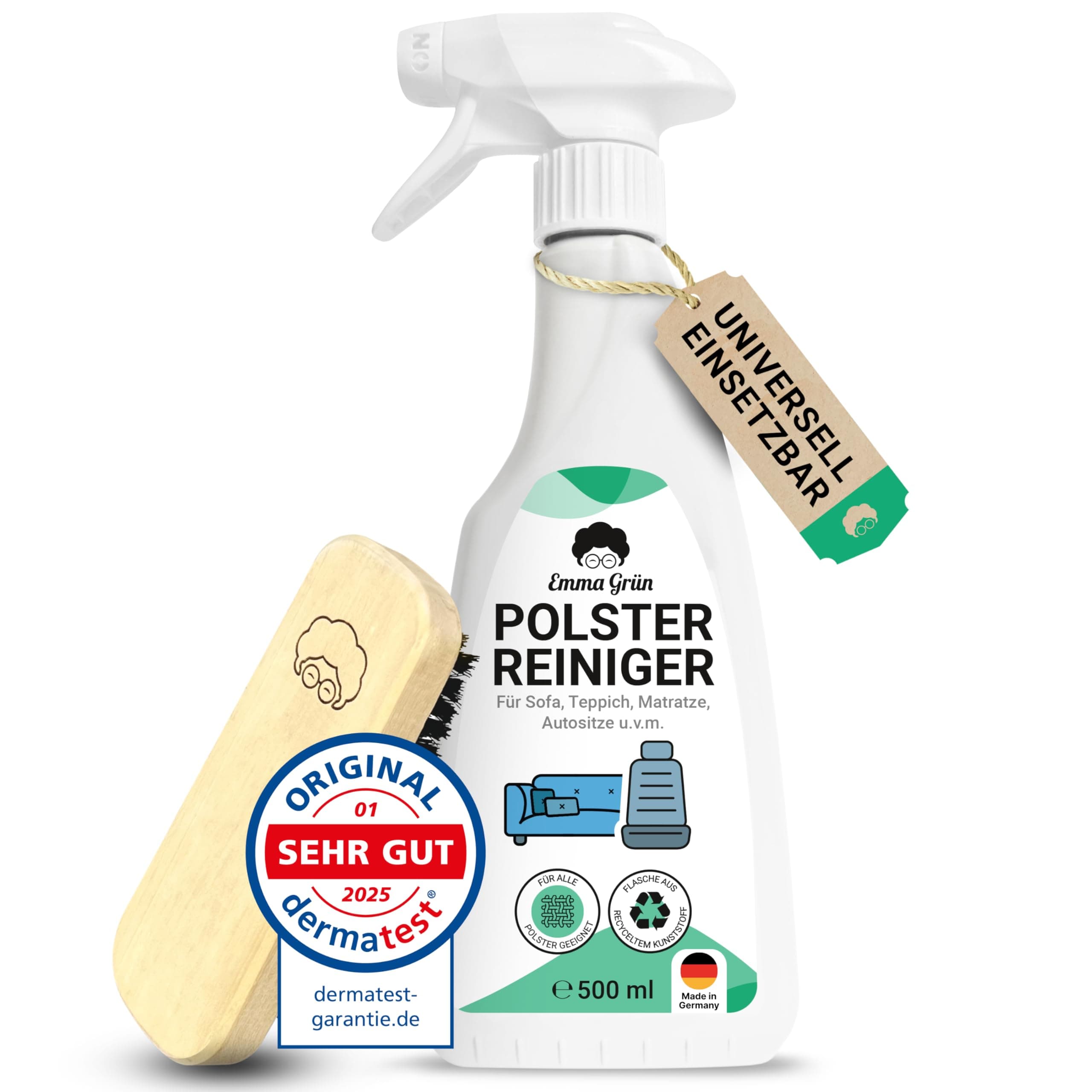 🌿 Emma Grün® Polsterreiniger für Sofa, Couch & Autositze 500ml [inkl. Polsterbürste] 🌟