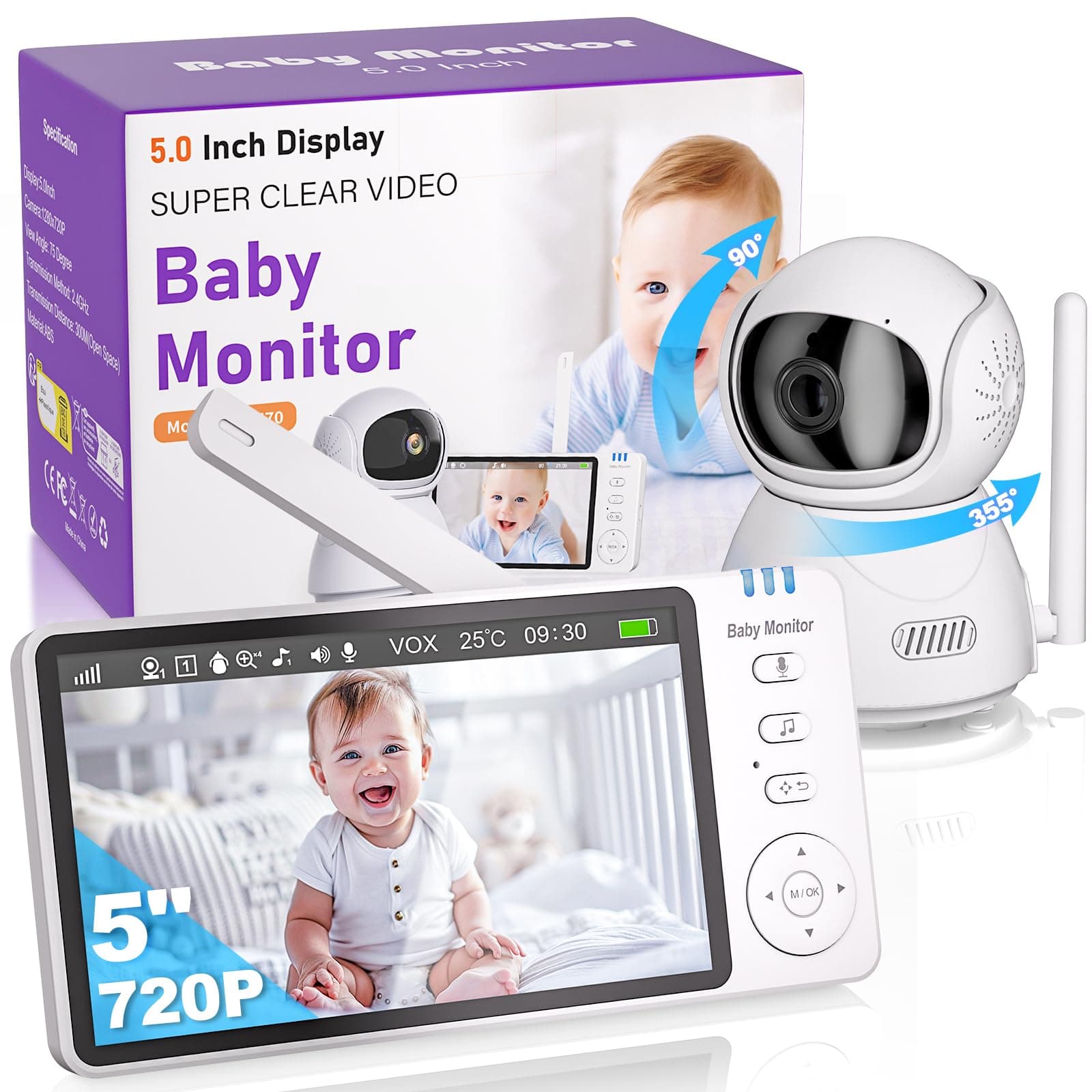 OBVHNUA Babyphone mit Kamera 5 Zoll Video Babyphone 📹👶