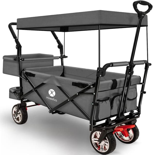 Miweba Faltbarer Bollerwagen MB-20 | Sonnendach UV-beständig - 2X Anschnallgurte - Transportwagen für Kinder
