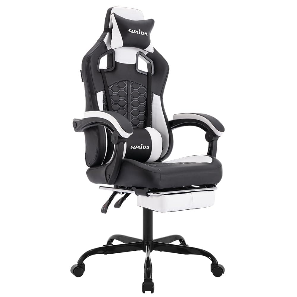 SUKIDA Gaming Stuhl mit Fußstütze 🎮 Ergonomischer Racing Chair für Homeoffice und Gaming Schwarz