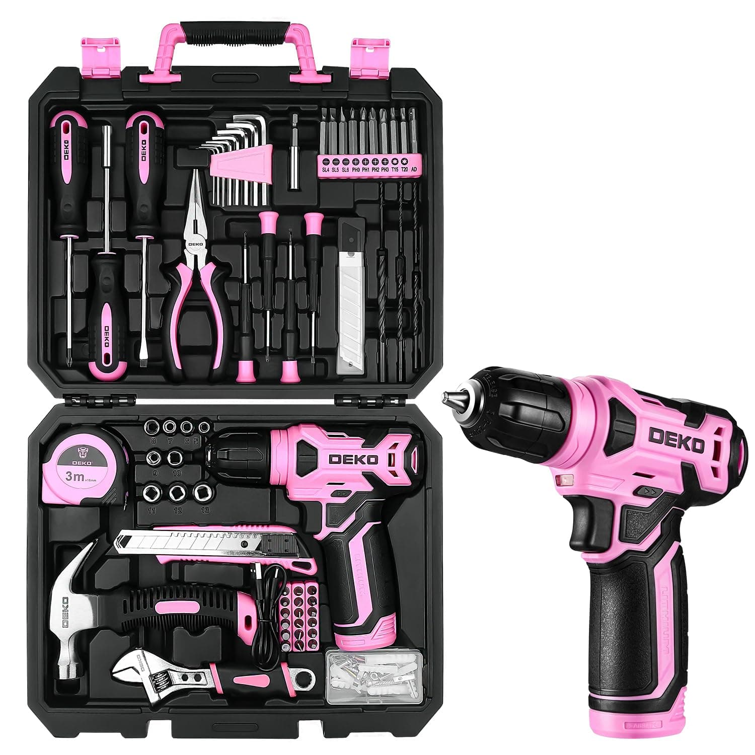 DEKO 126-tlg. professioneller Werkzeugkoffer Akkuschrauber in Rosa 🛠️