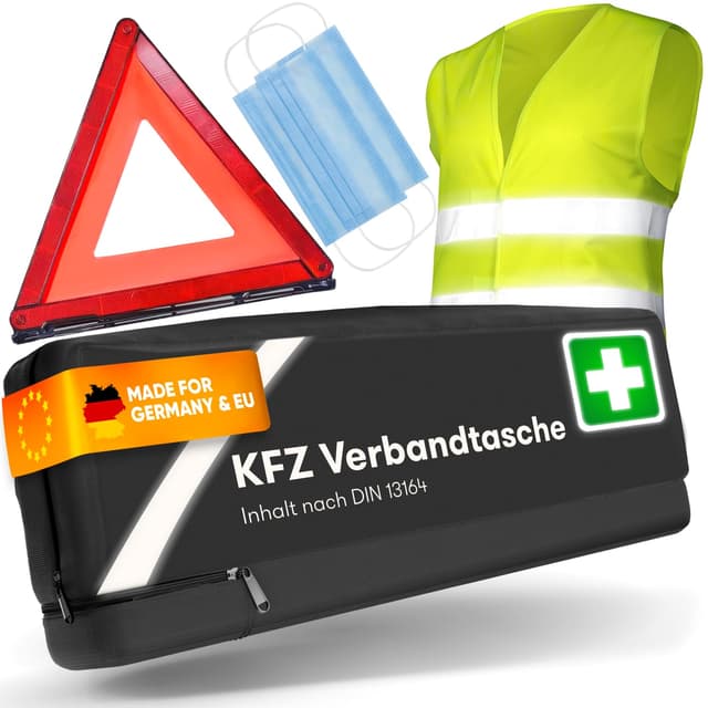 Kfz Kombitasche 2025 DIN 13164 - Erste Hilfe Set mit Warndreieck und Warnweste