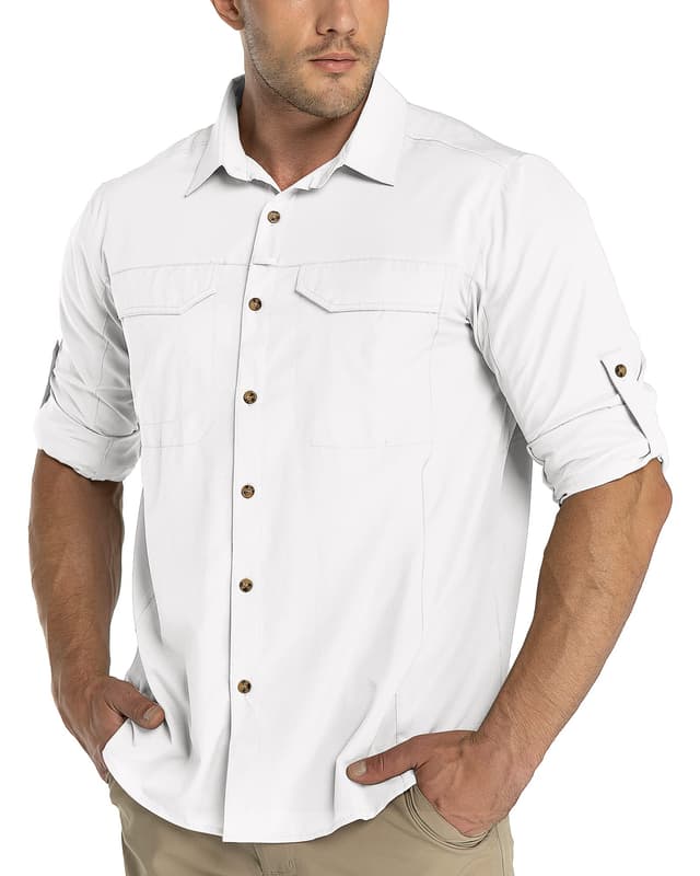🌞 33,000ft Funktionshemd Herren UPF50+ UV-Schutz Langarm Hemd 🌿 Atmungsaktiv Button-Down-Hemd 🏞️ Outdoor Sportliches Freizeithemd XXL Weiß