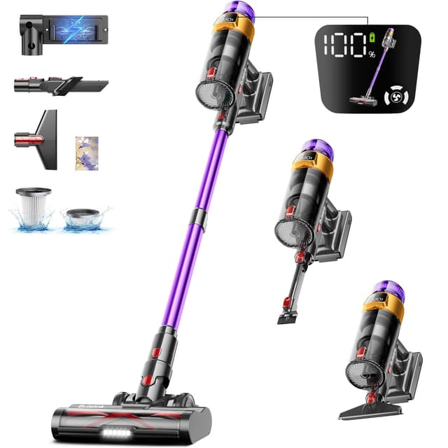 🔋🌀 Akku Staubsauger 45000PA/550W/70Mins,1.8L Kabellos mit OLED Smart Screen und Anti-Wicklung Bodenbürste