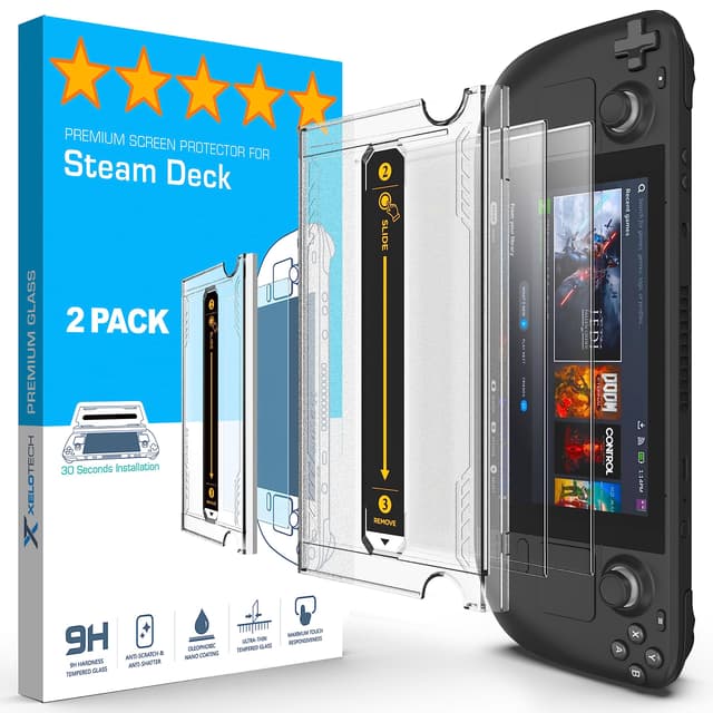 XeloTech Schutzfolie für Steam Deck OLED 7,4-Zoll (2023) und Steam Deck 7 Zoll (2021&2022) - 2 Stück Echtes Hartglas 🛡️🥳