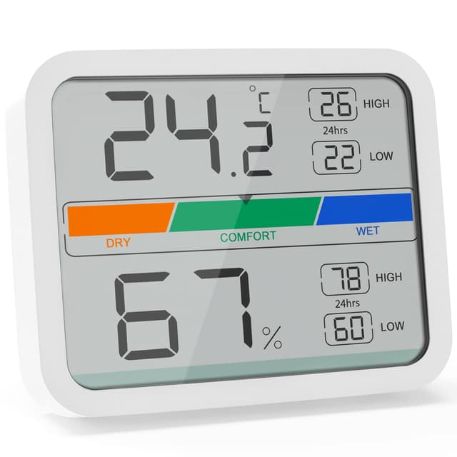 LIORQUE Digitales Thermometer Innen Hygrometer digital Thermo-Hygrometer mit Magnet, MIN/MAX-Aufzeichnungen Zimmerthermometer, inkl. Batterie, Weiß 2 🌡️🌿