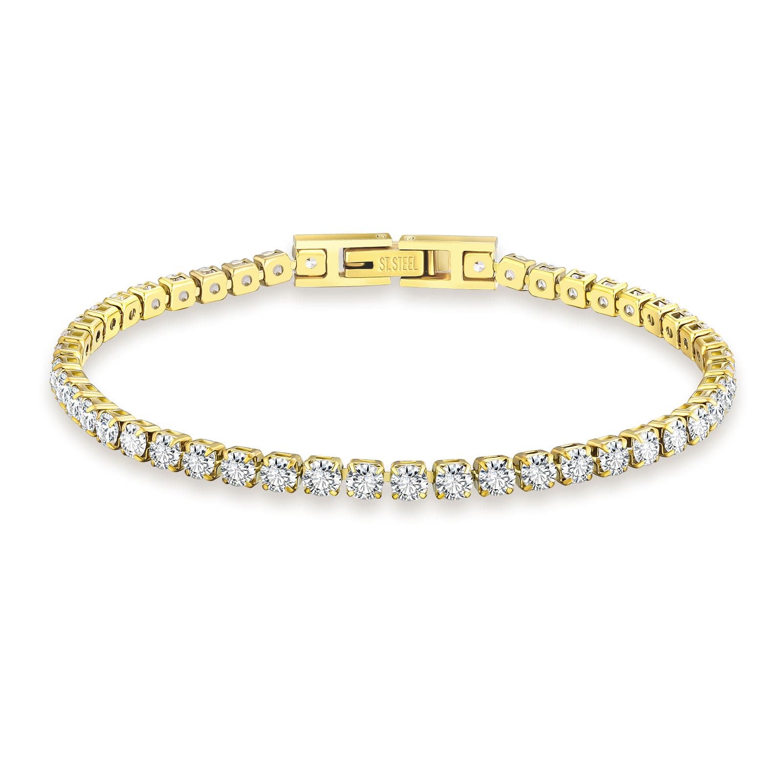 KRKC Damen Armband, 14K Gold Vergoldet 2/3/4/5mm Edelstahl Tennis Armband 5A Zirkonia