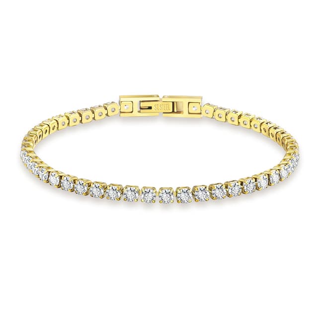 KRKC Damen Armband, 14K Gold Vergoldet 2/3/4/5mm Edelstahl Tennis Armband 5A Zirkonia