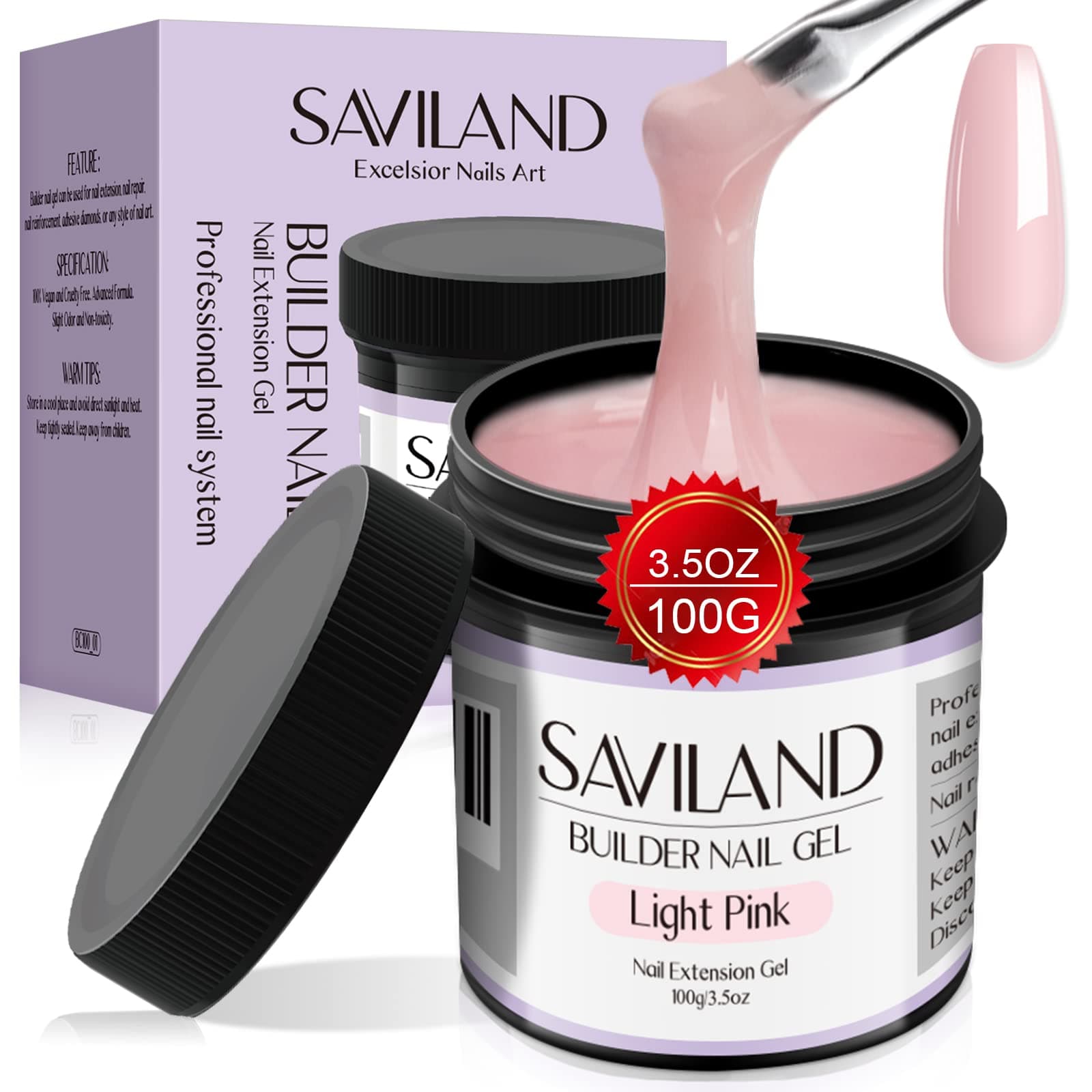 Saviland Hellrosa Aufbaugel - 100g/3.53 oz Hartgel für Nägel 🔥 Große Kapazität 🥇