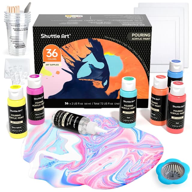 🎨 Shuttle Art Pouring Acrylfarben Set, 36 Acryl Farben in Flaschen (je 60m/2oz) 🌟