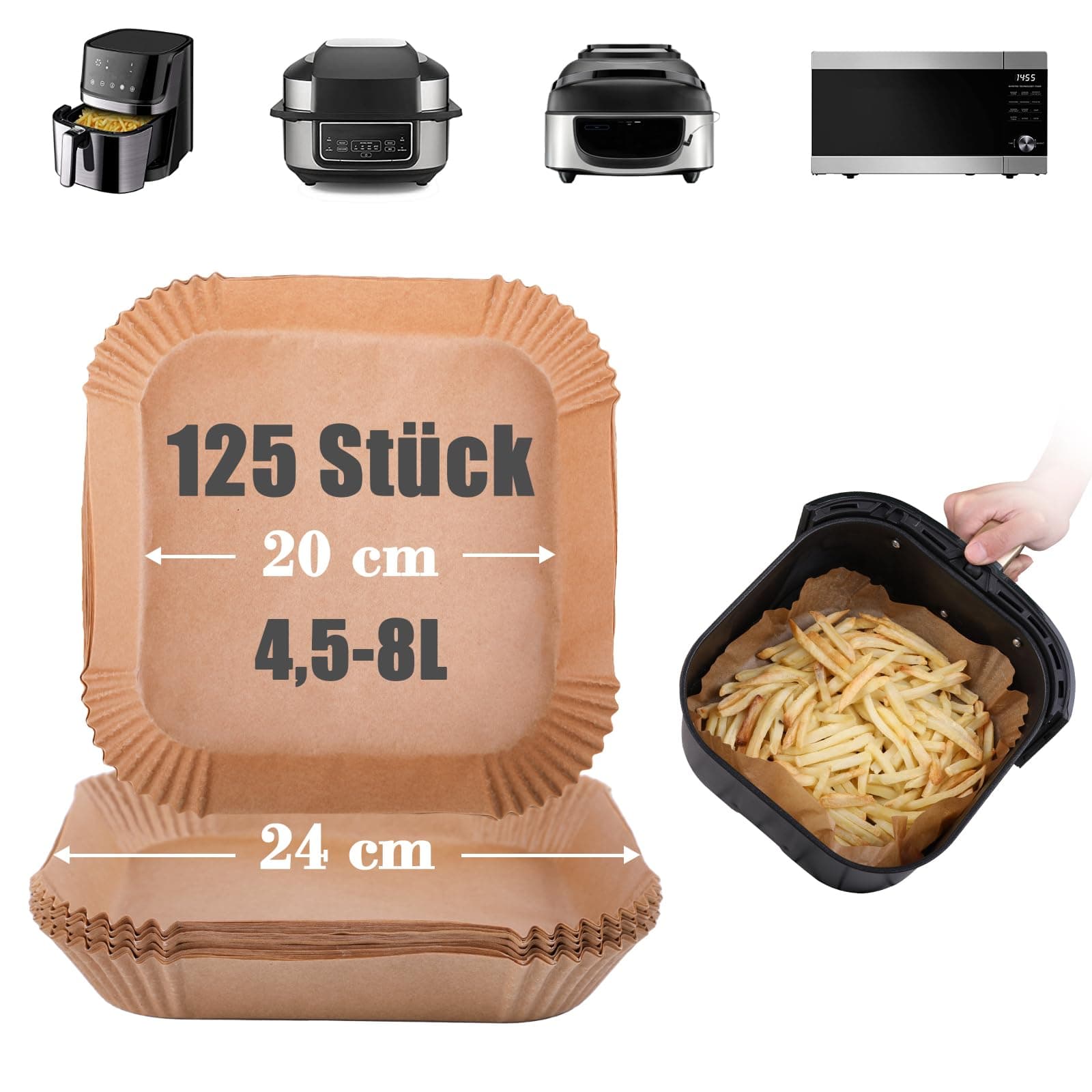 GOAUS Backpapier für Heißluftfritteuse 4,5 bis 8L, 125 Stück