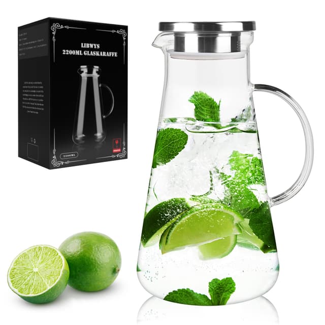 LIBWYS 2200ml Glaskaraffe - Karaffe Glas mit Deckel 🍹