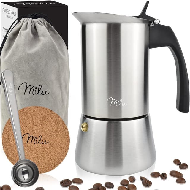 Milu Espressokocher Induktion | Schwarz | 4 Tassen | Edelstahl Espresso Maker Set