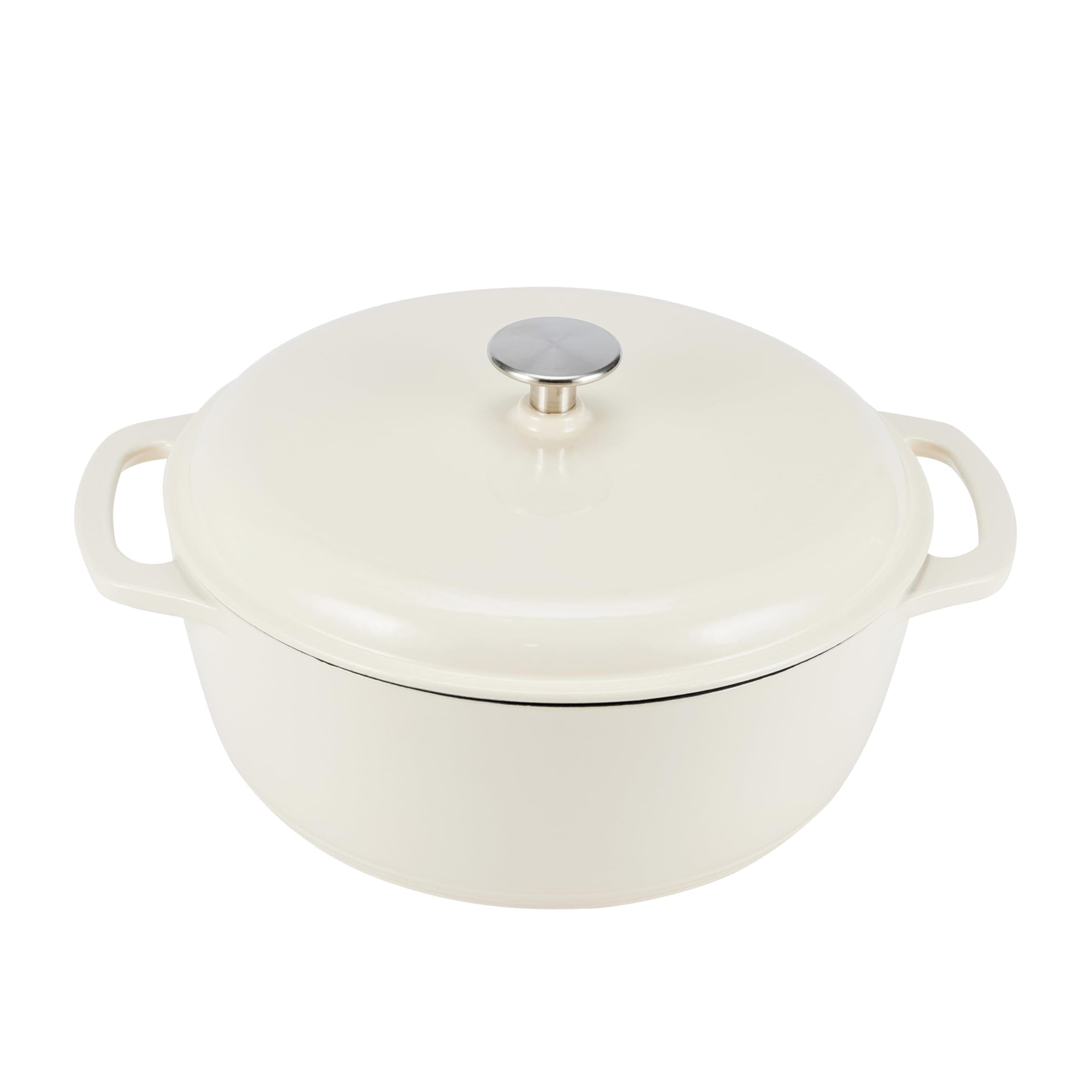 🌟 Super Angebot! Amazon Basics - Rund Schmortopf aus emailliertem Gusseisen, 7l, Weiß 🍳