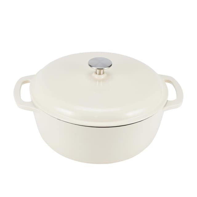 🌟 Super Angebot! Amazon Basics - Rund Schmortopf aus emailliertem Gusseisen, 7l, Weiß 🍳