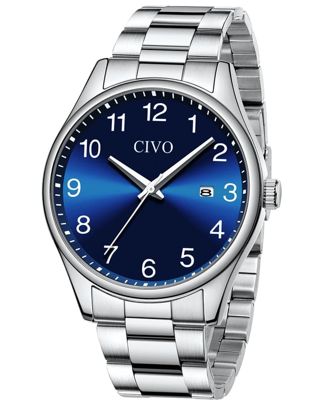 CIVO Herren Uhr Edelstahl ⌚️ Wasserdicht Quarzuhr 🎁 Silber/Blau