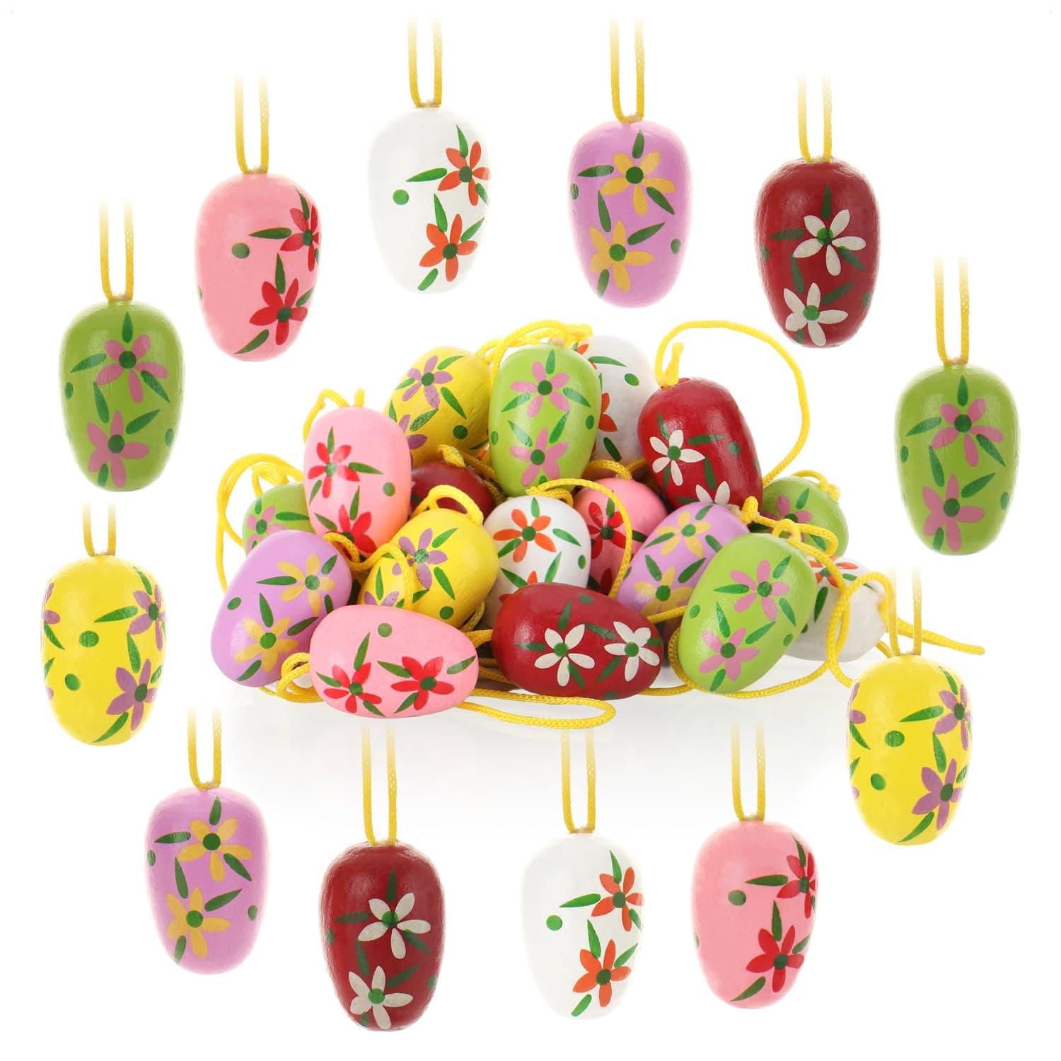 🐰🌼 com-four® 24x Ostereier zum Aufhängen - Osterdeko aus Holz in tollen Farben