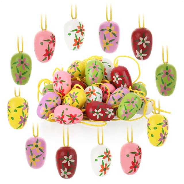🐰🌼 com-four® 24x Ostereier zum Aufhängen - Osterdeko aus Holz in tollen Farben