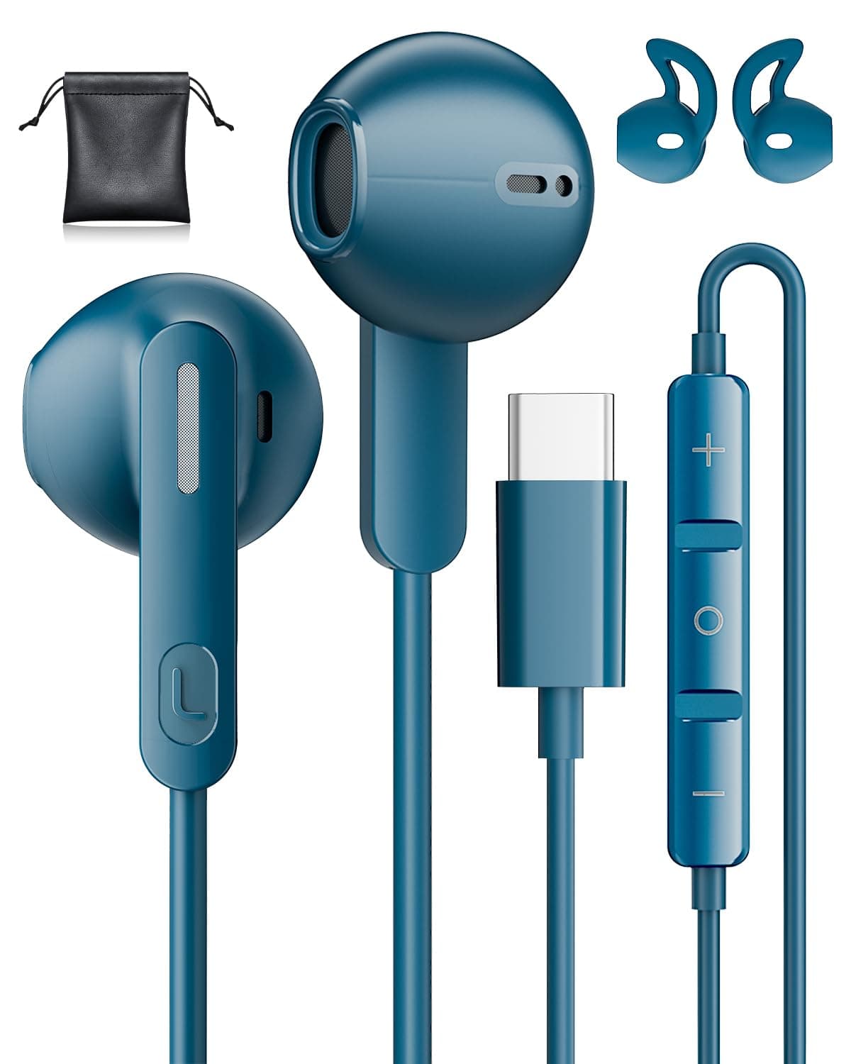 🎧 USB C Kopfhörer mit Kabel für Samsung Galaxy S24 S23 S22 S25 Ultra S21 A55 A53 A33 A54 5G,HiFi In-Ear USBC Headset mit Mikrofon Kopfhörer USB C für iPhone 16 15 Pro Max Pixel 8 7a Xiaomi 14 iPad 10 USB C blau