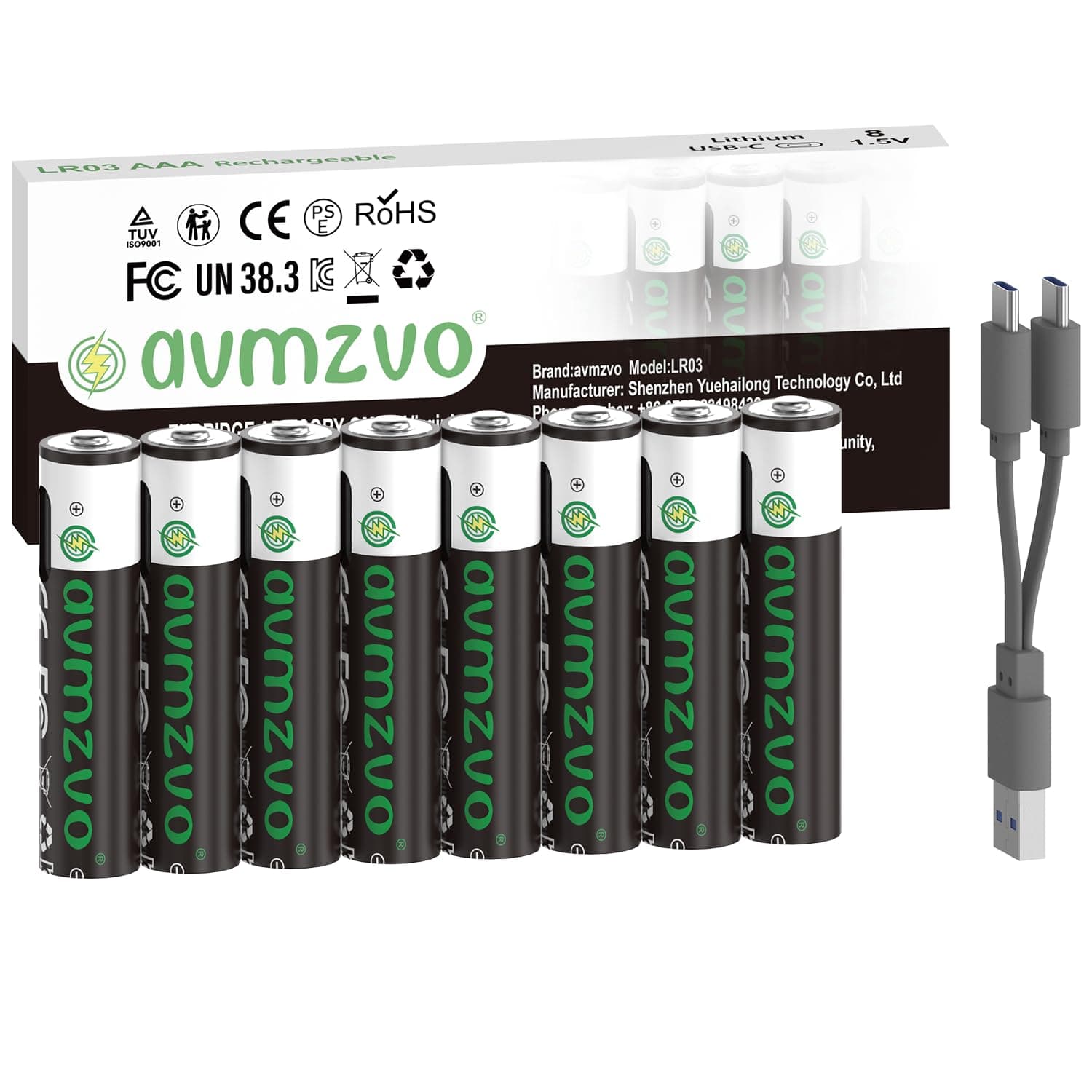 🔋🔌 avmzvo AAA Akku, 1,5 V, 1100 mWh, Wiederaufladbarer USB-C Lithium Akku mit 2-in-1 USB-C Ladekabel, 8 Stück