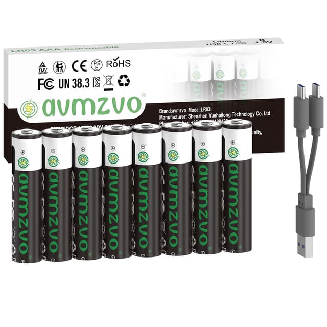 🔋🔌 avmzvo AAA Akku, 1,5 V, 1100 mWh, Wiederaufladbarer USB-C Lithium Akku mit 2-in-1 USB-C Ladekabel, 8 Stück
