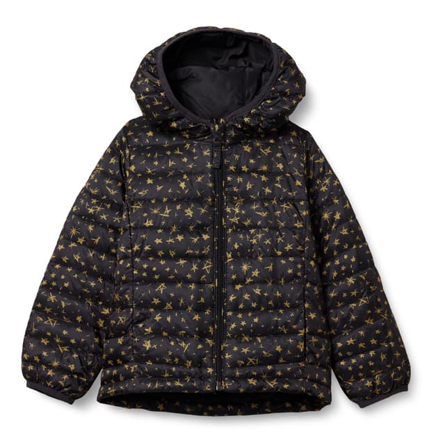 Amazon Essentials Mädchen Leichte, Wasserabweisende, verstaubare Kapuzenjacke 3 Jahre Schwarz Sterne 🌟