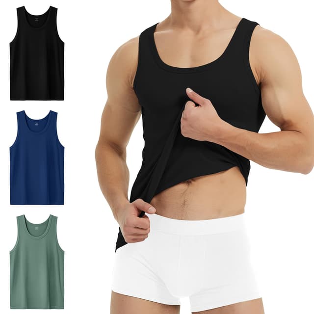 👕 YouShow Unterhemd Herren 3/5er Pack 100% Baumwolle Tank Top Feinripp L 1*schwarz + 1*marine + 1*olive