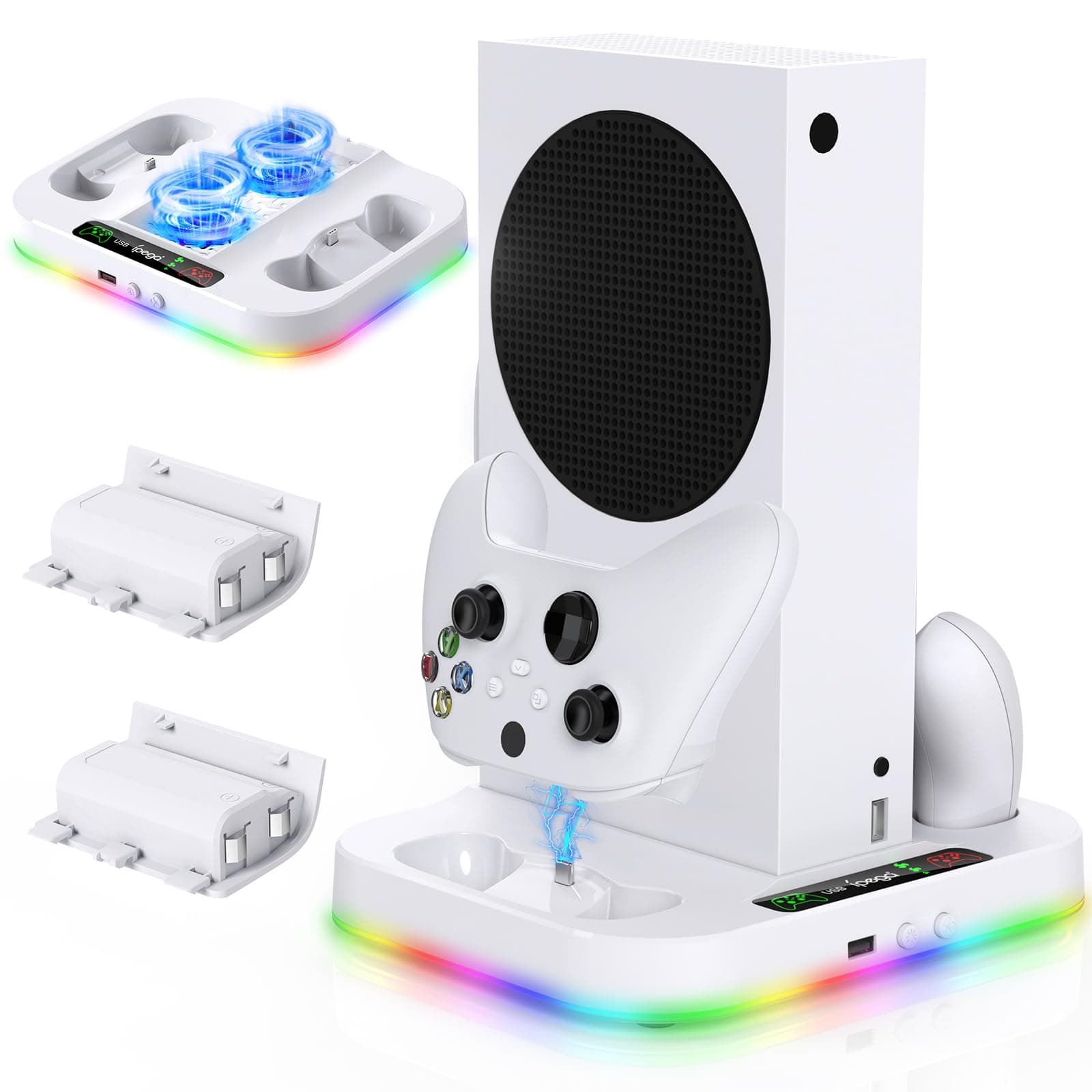 🎮 Auarte Controller Ladestation mit Kühler für Xbox Series S & 2stk 1400mAh Wiederaufladbar Akkus