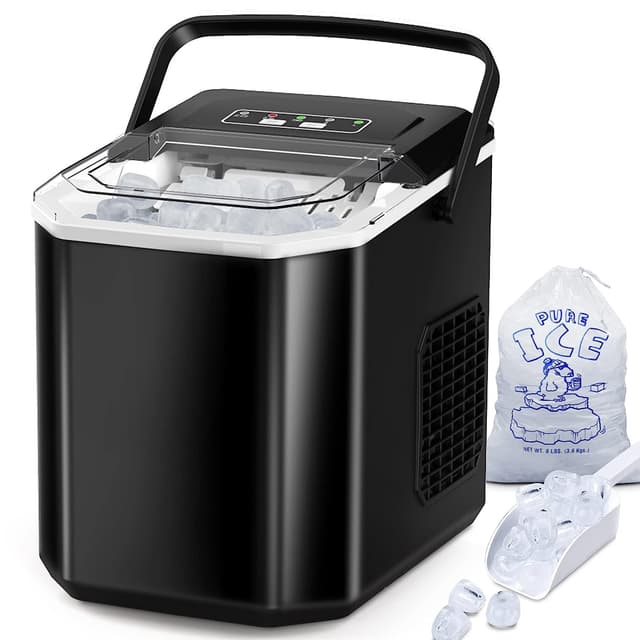 🧊🏠 FOOING Mini Eiswürfelmaschine Tragbar 12kg/24h 6-Minuten-Schnelleis-Maschine Schwarz