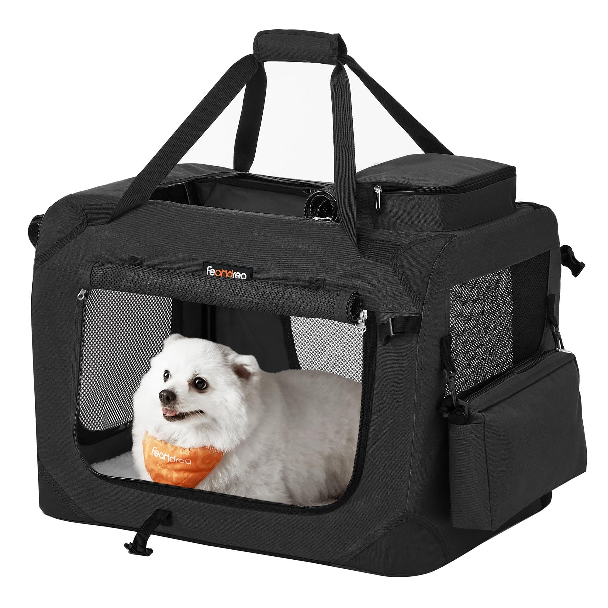 🐶📦 Feandrea Hundebox faltbar, Transportbox Hund, M, Hundetasche, Oxford-Gewebe, atmungsaktiv transportabel - Schwarz