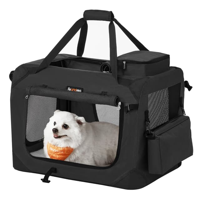 🐶📦 Feandrea Hundebox faltbar, Transportbox Hund, M, Hundetasche, Oxford-Gewebe, atmungsaktiv transportabel - Schwarz