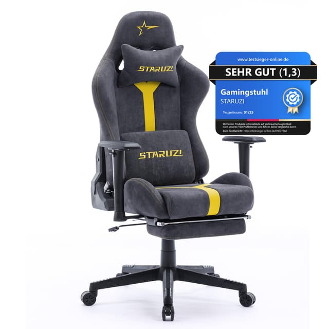 STARUZI Gaming Stuhl aus Wildlederimitat - Grau-Gelb 🎮
