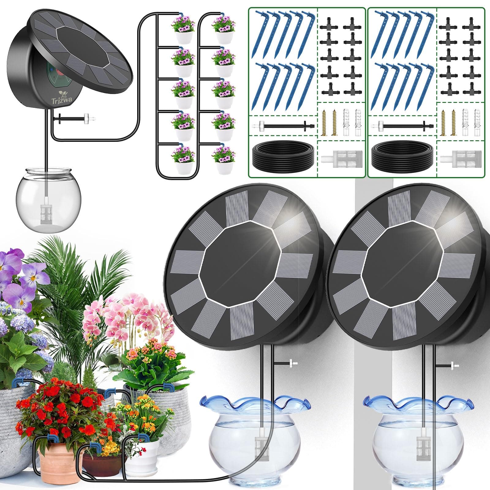 🌞🌿 TRJZWA Solar Bewässerungssystem für Garten Balkon 2er-Pack