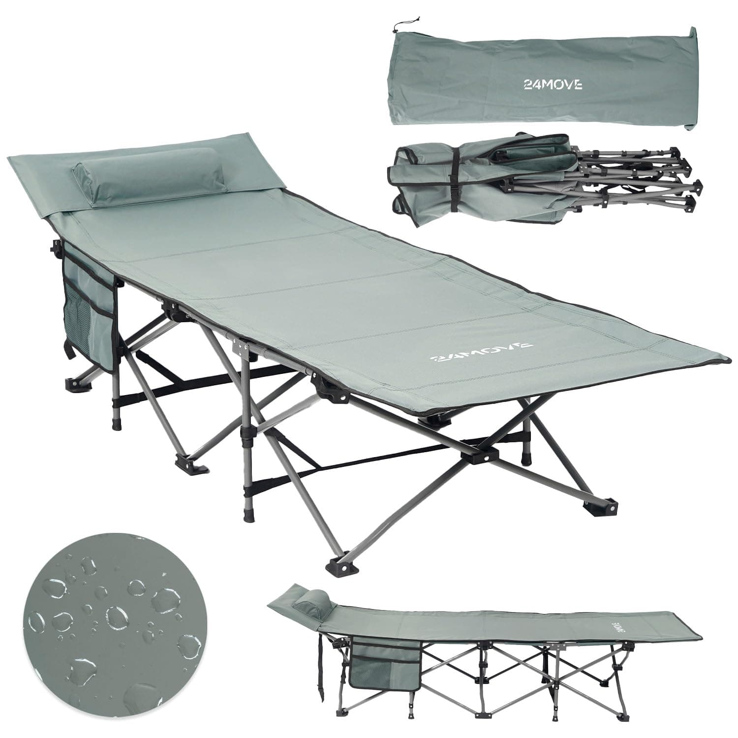 🏕️ 24MOVE® Feldbett Campingbett bis 150 kg - In- und Outdoor - Faltbar