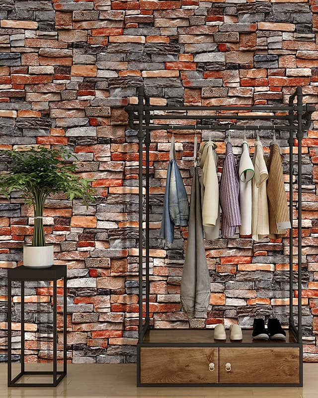 🏡 BUVU Vinyltapete 53x1000cm Steintapete Orange Grau Weiß Rustikal Natur Stein 🌟