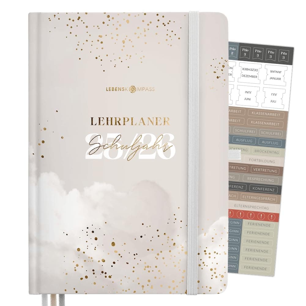 📚 Lebenskompass® Lehrerkalender 2025/2026 DIN A4 'Wolkig' Hardcover Schulplaner