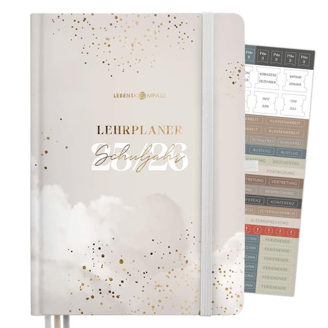 📚 Lebenskompass® Lehrerkalender 2025/2026 DIN A4 'Wolkig' Hardcover Schulplaner