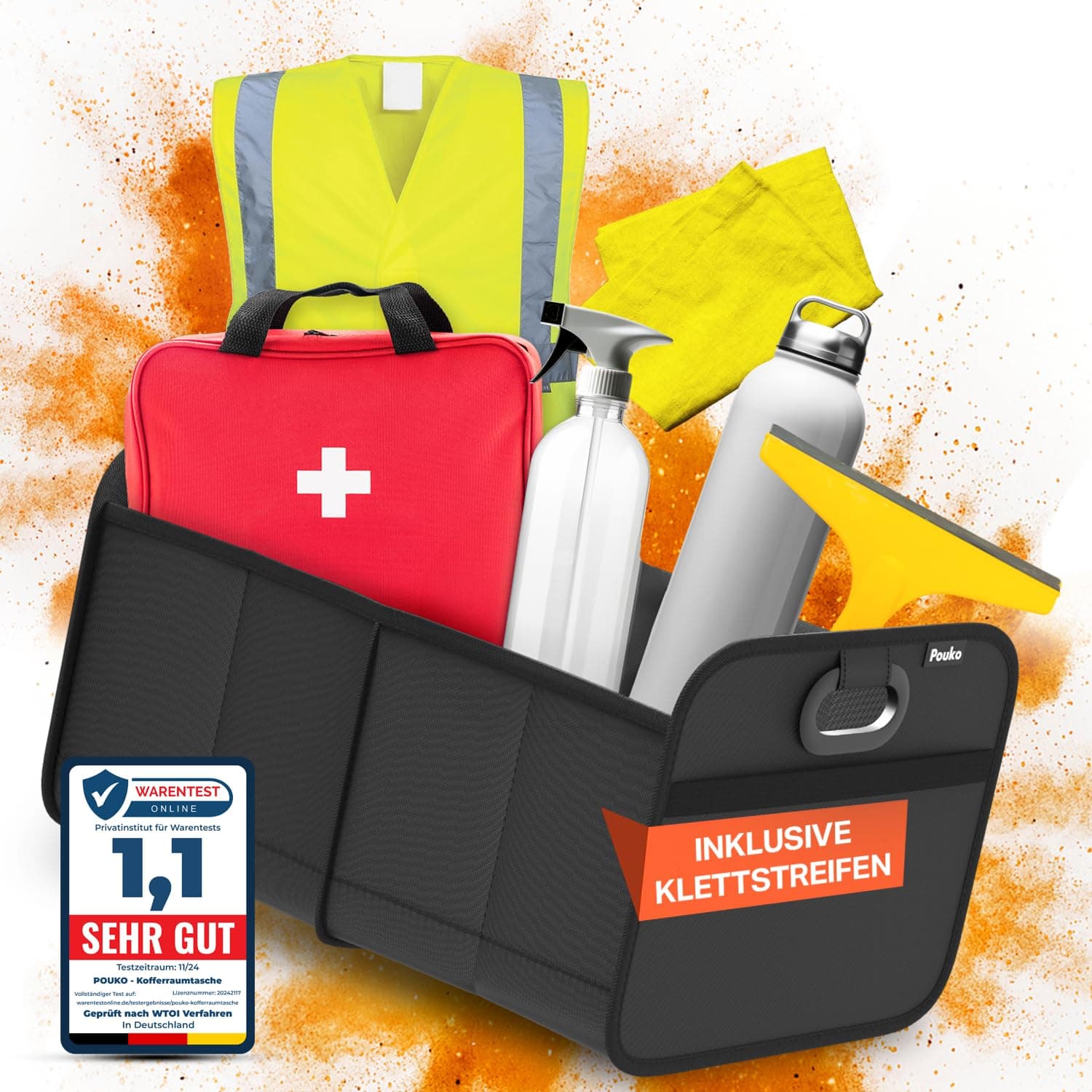 🚗 POUKO® Kofferraum Organizer Schwarz | Platzsparender Auto Organizer