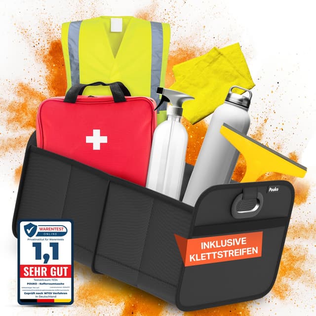 🚗 POUKO® Kofferraum Organizer Schwarz | Platzsparender Auto Organizer